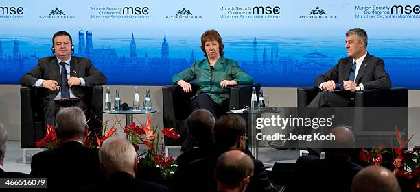 European Union High Representative for Foreign Affairs and Security Policy Catherine Ashton, Serbian Prime Minister Ivica Dacic and Kosovo Prime...