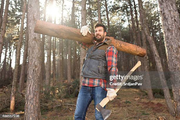 hardworking lumberjack - macho stockfoto's en -beelden