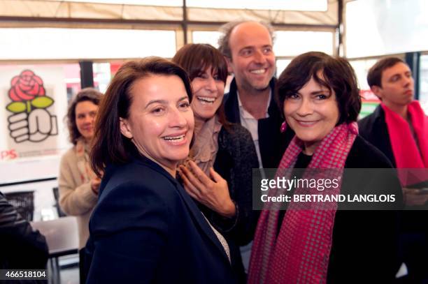 Ecologist party member of parliament and former minister Cecile Duflot and French former Minister Marie-Arlette Carlotti attend a meeting to support...