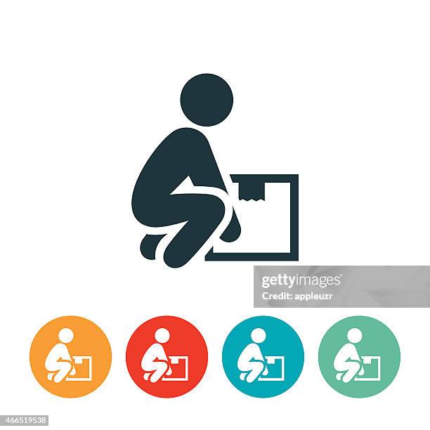 person lifting a box icon - picking up stock illustrations