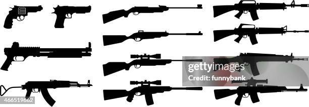 bildbanksillustrationer, clip art samt tecknat material och ikoner med gun silhouette on a white backing - gevär