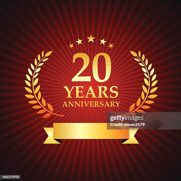 twenty years anniversary emblem - 20 24 years stock illustrations