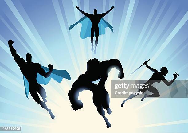 vector superhero team charging forward - performer stock illustrations