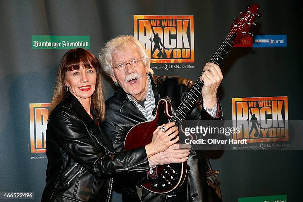 Carlo von Thiedemann and Julia Laubrunn poses during the premiere of the musical 'We Will Rock You' on March 16, 2015 in Hamburg, Germany.