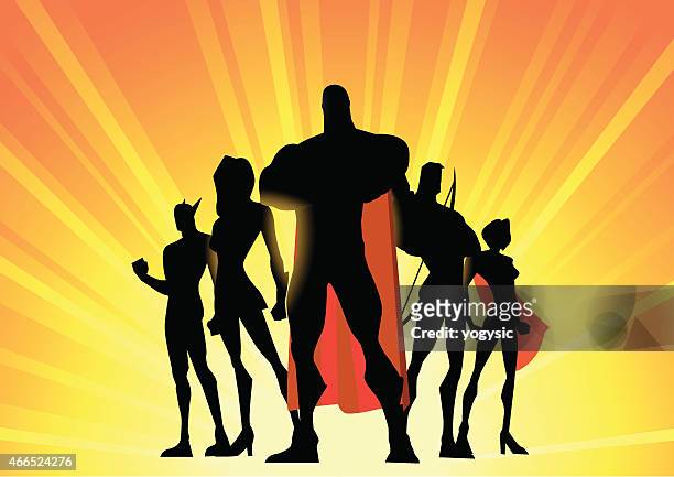 illustrazioni stock, clip art, cartoni animati e icone di tendenza di silhouette vecto supereroe team - face guard sport