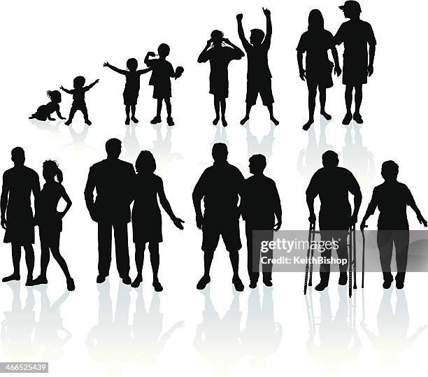 aging process - heterosexual couples, image sequence - physical disability stock illustrations