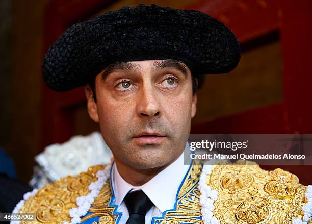 Spanish bullfighter Enrique Ponce looks on before bullfight as part of the Las Fallas Festival in a bullfight on March 16, 2015 in Valencia, Spain.