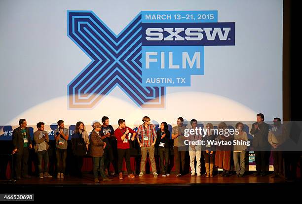 Cast and crew of "KRISHA" speak onstage at the "KRISHA" during the 2015 SXSW Music, Film + Interactive Festival at Alamo Ritz on March 16, 2015 in...