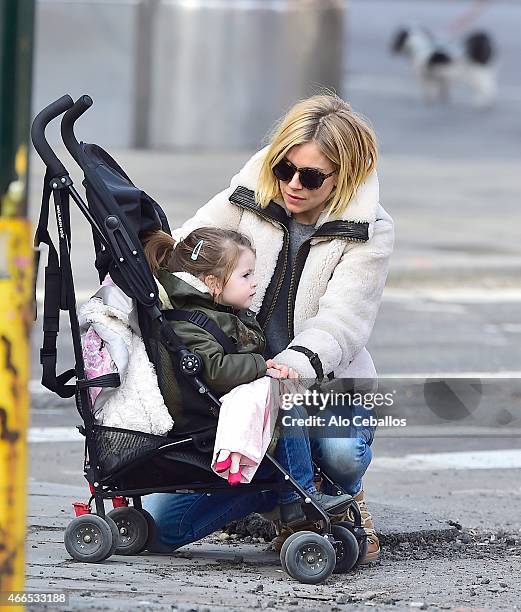 Sienna Miller and Marlowe Sturridge are seen in the West Village on March 16, 2015 in New York City.