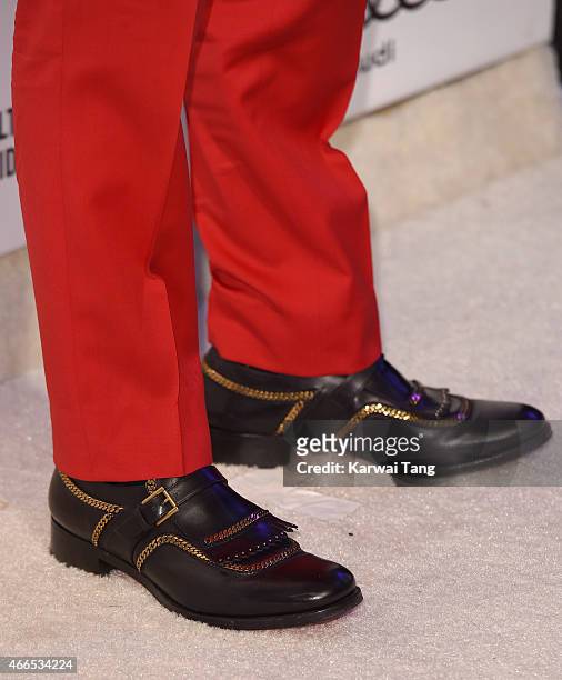 Christian Louboutin, shoe detail, attends the Elton John AIDS Foundation's 23rd annual Academy Awards Viewing Party at The City of West Hollywood...