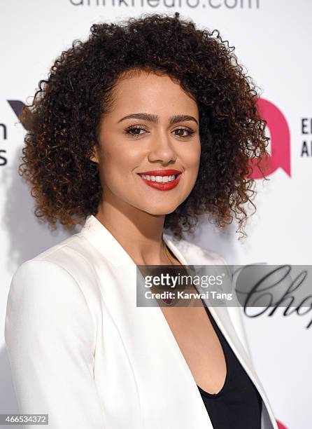 Nathalie Emmanuel attends the Elton John AIDS Foundation's 23rd annual Academy Awards Viewing Party at The City of West Hollywood Park on February...