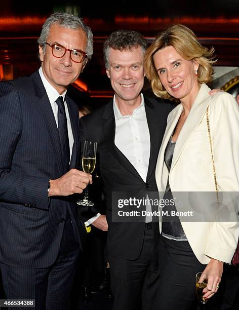 Vincenzo Equestre, Pierre Denis and Pia Denis attend the "Dior And I" UK Premiere after party at Loulou's on March 16, 2015 in London, England.