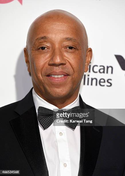 Russell Simmons attends the Elton John AIDS Foundation's 23rd annual Academy Awards Viewing Party at The City of West Hollywood Park on February 22,...
