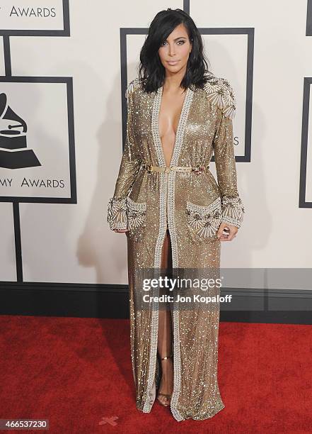 Kim Kardashian arrives at the 57th GRAMMY Awards at Staples Center on February 8, 2015 in Los Angeles, California.