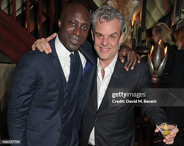 Ozwald Boateng and Danny Huston attend the "Dior And I" UK Premiere after party at Loulou's on March 16, 2015 in London, England.