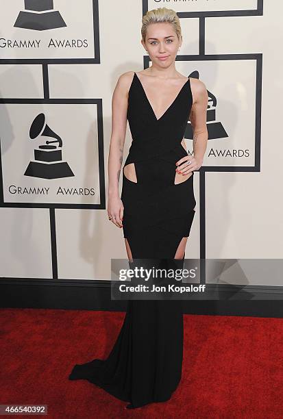 Singer Miley Cyrus arrives at the 57th GRAMMY Awards at Staples Center on February 8, 2015 in Los Angeles, California.