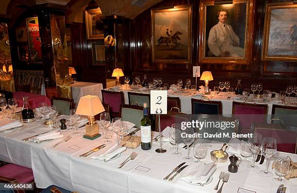 General view of the dinner hosted by Olivier Rousteing, to mark the opening of Balmain's first London store, at Annabel's on March 16, 2015 in...