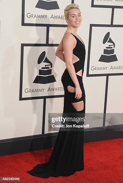 Singer Miley Cyrus arrives at the 57th GRAMMY Awards at Staples Center on February 8, 2015 in Los Angeles, California.