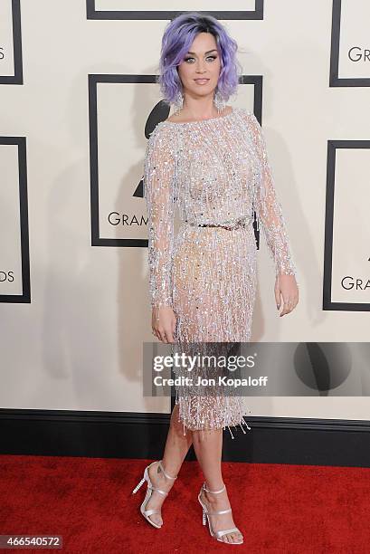 Singer Katy Perry arrives at the 57th GRAMMY Awards at Staples Center on February 8, 2015 in Los Angeles, California.