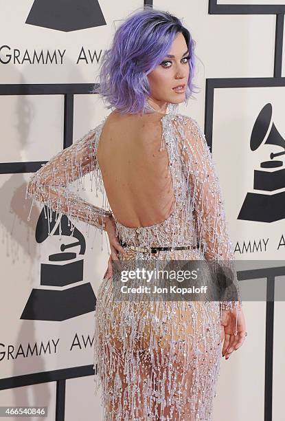 Singer Katy Perry arrives at the 57th GRAMMY Awards at Staples Center on February 8, 2015 in Los Angeles, California.