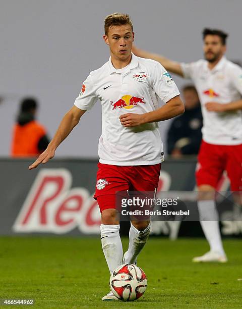 Joshua Kimmich of Leipzig runs with the ball during the Second Bundesliga match between RB Leipzig and Fortuna Duesseldorf at Red Bull Arena on March...