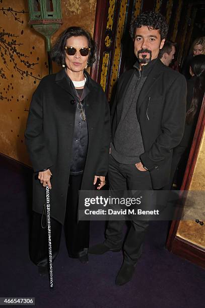 Bianca Jagger and Khaled El Nabawy attend the "Dior And I" UK Premiere after party at Loulou's on March 16, 2015 in London, England.
