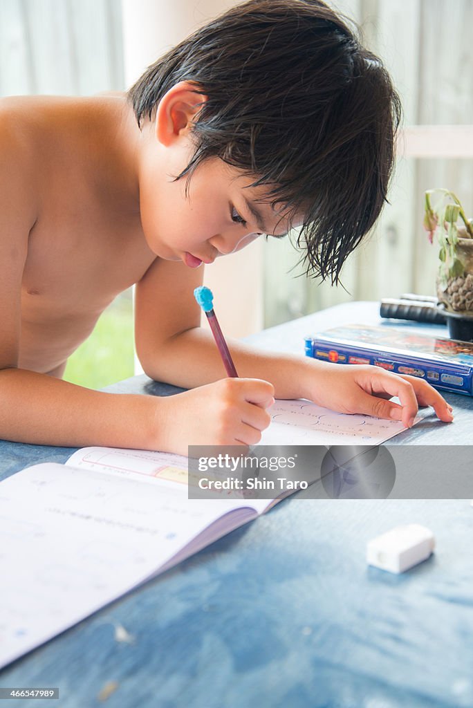 Home work during swimming break