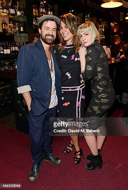 Daren James, Lliana Bird and Sunta Templeton attend a private view of "He Wore Dreams Around Unkind Faces", an exhibition by Noel Fielding, at the...