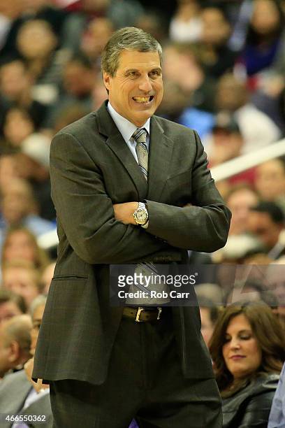 Head coach Randy Wittman of the Washington Wizards looks on during the second half of their 105-97 win over the Portland Trail Blazers at Verizon...