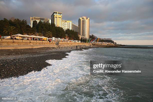 General view of the beach at Sochi sea port on February 2, 2014 in Sochi, Russia.