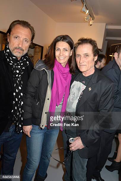 Gil Ros, Adeline Blondieau and Franck Ros attend 'Du Mythe A La Realite' Arlinda Mestre Photo Exhibition Preview at Espace Morin Du Vertbois on March...