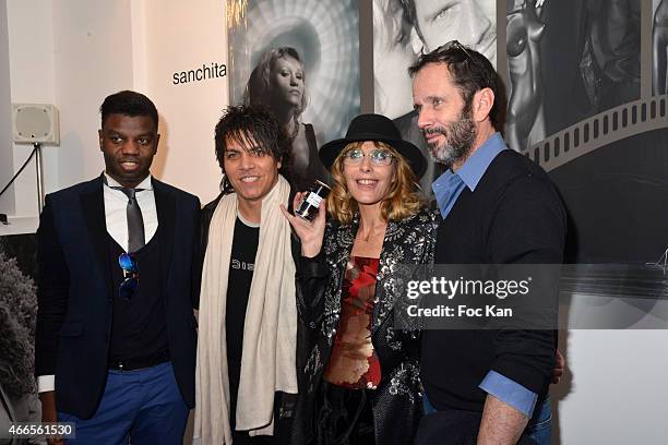 Jean Barthelemy Bokassa, Nabil Hayari, Arlinda Mestre and Christian Vadim attend 'Du Mythe A La Realite' Arlinda Mestre Photo Exhibition Preview at...