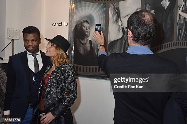 Jean Barthelemy Bokassa, Arlinda Mestre and Christian Vadim attend 'Du Mythe A La Realite' Arlinda Mestre Photo Exhibition Preview at Espace Morin Du...