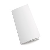 Blank white tri-folded paper brochure on white background