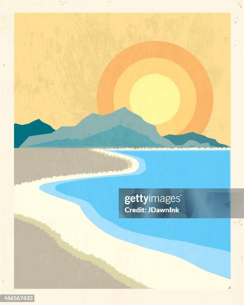 retro beach poster backgound with lot's of texture - horizon over water stock illustrations