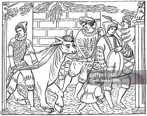 - prozession der boeuf gras - mittelaltermarkt stock-grafiken, -clipart, -cartoons und -symbole