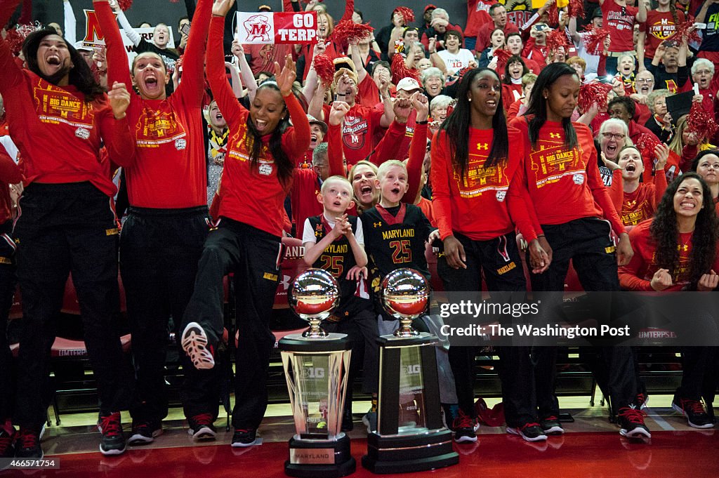 Coach Brenda Frese and the Maryland women's basketball team react to their NCAA number one seeding in the Spokane division