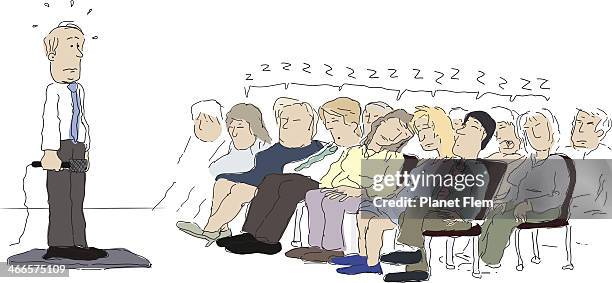 ilustraciones, imágenes clip art, dibujos animados e iconos de stock de aburrido de convenciones - ponencia discurso