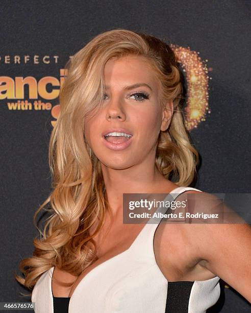 Model Charlotte McKinney attends the premiere of ABC's "Dancing With The Stars" season 20 at HYDE Sunset: Kitchen + Cocktails on March 16, 2015 in...