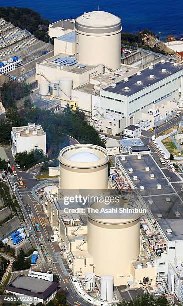 In this aerial image, No. 1 reactor and No.2 reactor of Mihama Nuclear Power Plant, which will be decommissioned, and No.3 reactor, which is idling...