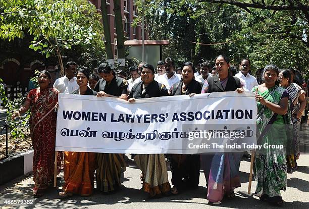 Women lawyers association and Madras high court advocates association demonstrating at the Madras high court over the killing of a lawyer at the...