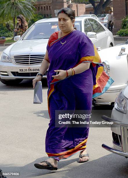 Union HRD minister Smriti Irani at Parliament during Parliament Budget Session.