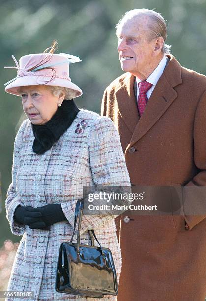 Queen Elizabeth II and Prince Philip, Duke of Edinburgh attend church at West Newton on February 2, 2014 in King's Lynn, England.