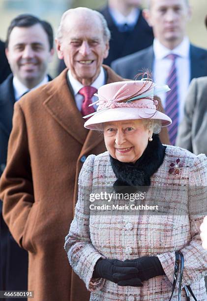 Queen Elizabeth II and Prince Philip, Duke of Edinburgh attend church at West Newton on February 2, 2014 in King's Lynn, England.