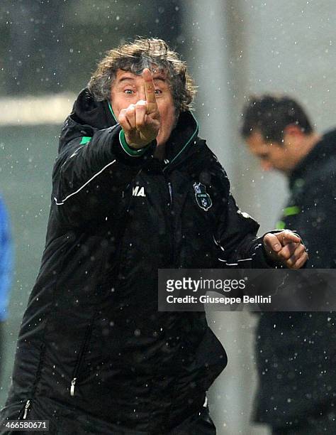 Alberto Malesani head coach of Sassuolo during the Serie A match between US Sassuolo Calcio and Hellas Verona FC on February 2, 2014 in Sassuolo,...