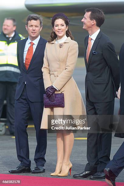 Crown Prince Frederik of Denmark, Crown Princess Mary of Denmark, and Prince Joachim of Denmark , at Copenhagen Airport to greet the arriving Dutch...