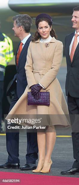 Crown Princess Mary of Denmark, at Copenhagen Airport to greet the arriving Dutch King & Queen at the start of a Dutch State visit to Denmark on...