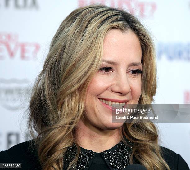 Actress Mira Sorvino attends "Do You Believe?" Los Angeles Premiere at ArcLight Hollywood on March 16, 2015 in Hollywood, California.