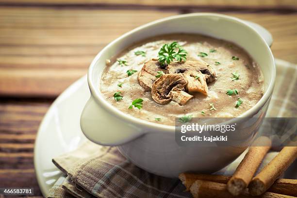 mushroom soup - cream soup stock pictures, royalty-free photos & images