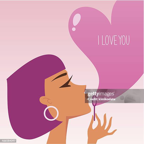 girl blowing heart bubble - woman blowing soap bubbles stock illustrations